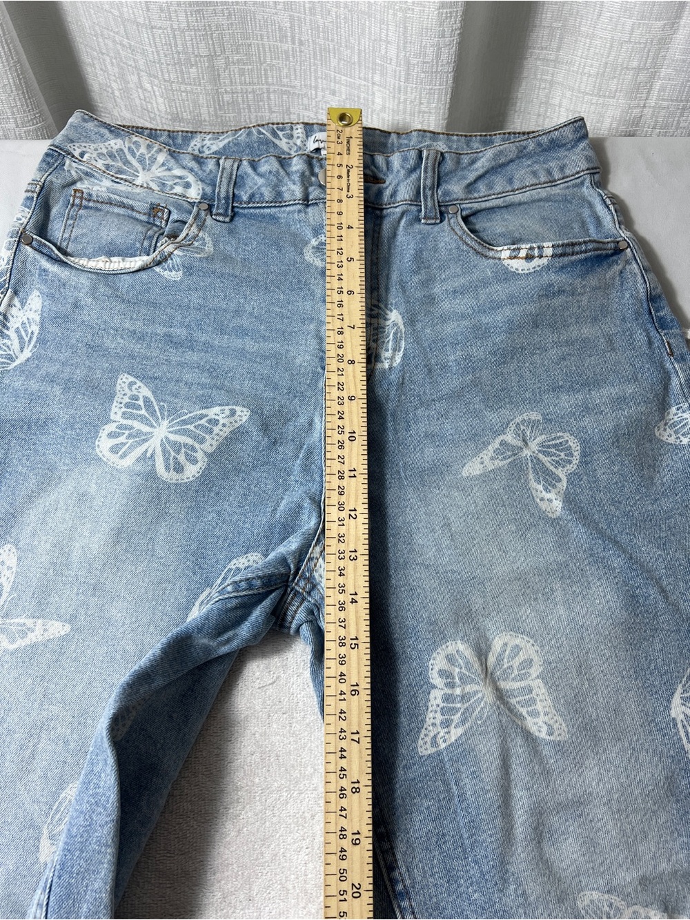 love, Fire Light Blue Boyfriend Jeans with White Butterfly Print - Picture 6 of 6